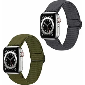 2 Stuks | Elastische Solo Loop horlogebanden | Compatibel met Apple Watch 42 mm - 44 mm | Gevlochten Nylon Sportbanden | Verstelbare Vervangingsbanden | Duurzaam, Licht en Sterk | Compatibel met Apple Watch Series 7/6/5/4/3/2/1/SE |Unisex |