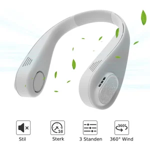 Draagbare Bladloze Nekventilator - Handsfree Ontwerp met 360° Koelbries - 3000mAh Oplaadbare Batterij - Stil en Veilig voor Kinderen en Huisdieren - Verstelbare Siliconen Behuizing