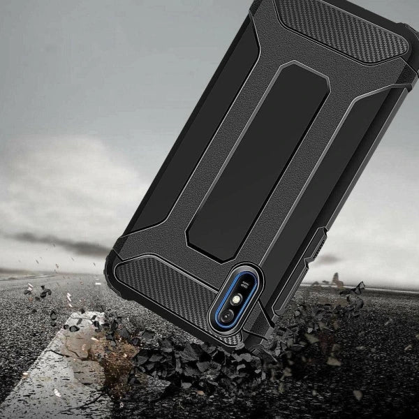 Rugged Dual Layer Armor Case voor Xiaomi Redmi 9AT - Inclusief Beschermende Scherm Beschermer - Zwart - Afbeelding 3