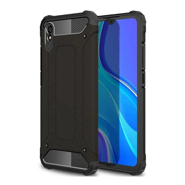 Rugged Dual Layer Armor Case voor Xiaomi Redmi 9AT - Inclusief Beschermende Scherm Beschermer - Zwart