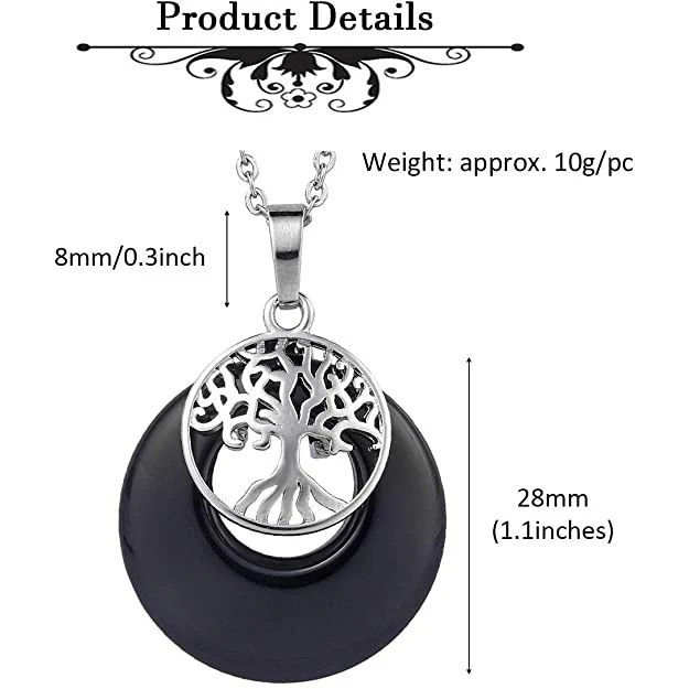Boom Des Levens Ketting Met Groene Aventurijn Hanger – Donutvormige Edelsteen Met Levensboom Bedel – Reiki Chakra Wicca Sieraad – 58cm Ketting – Spirituele Edelsteen Voor Liefde Energie Balans & Bescherming – Meditatie Steen - Afbeelding 4
