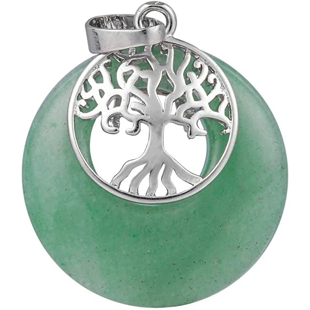Boom Des Levens Ketting Met Groene Aventurijn Hanger – Donutvormige Edelsteen Met Levensboom Bedel – Reiki Chakra Wicca Sieraad – 58cm Ketting – Spirituele Edelsteen Voor Liefde Energie Balans & Bescherming – Meditatie Steen - Afbeelding 2