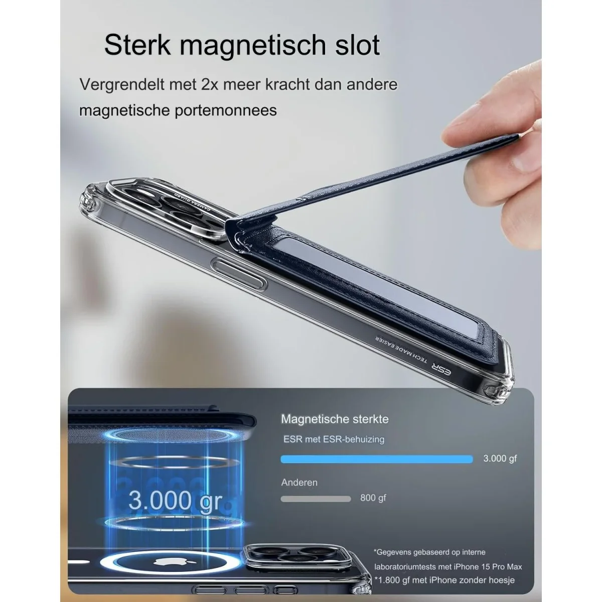Magnetische Portemonnee voor MagSafe Wallet iPhone 15/14/13/12 Serie - Niet geschikt voor iPhone 13/12 Mini - Inclusief 3 Kaarthouders - Gemaakt van Veganistisch Leer - Marineblauw - Stijlvolle en Functionele Portemonnee met MagSafe Compatibiliteit - Afbeelding 4