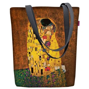 Zonnige Schoudertas met Rits - Dames Shopper 36x40 cm (past A4) Tote Bag Stoffen tas met Kusmotief