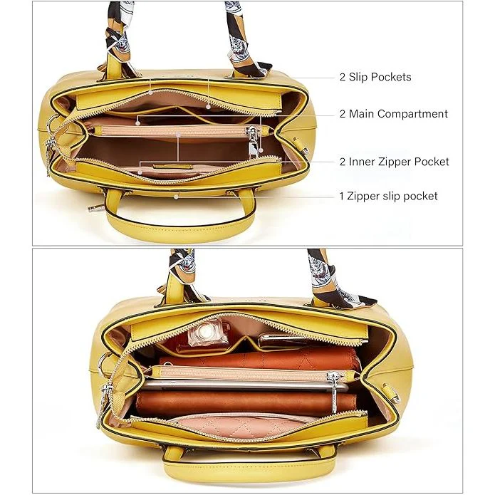 BOSTANTEN Luxe Dames Handtassen van Echt Napa Leer - Elegante Designer Schoudertas in Geel met Exclusieve Pure Zijden Sjaal, Stijlvolle Ritssluiting en Zijden Voering, Perfect Voor Dagelijks Gebruik en Speciale Gelegenheden - Afbeelding 6