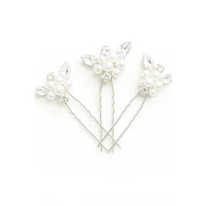 3 Stuks Zilverkleurige Haarspelden Met Parel En Kraal – Elegante Haarsieraden Voor Bruiloft Verloving Feest Prom – Kristallen Haarpins Met Fijne Afwerking – Luxe Haaraccessoires Voor Vrouwen – Zilverkleur Legering