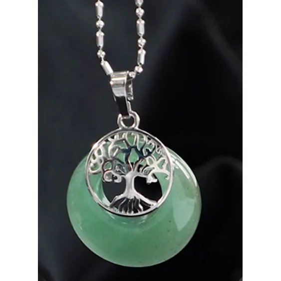 Boom Des Levens Ketting Met Groene Aventurijn Hanger – Donutvormige Edelsteen Met Levensboom Bedel – Reiki Chakra Wicca Sieraad – 58cm Ketting – Spirituele Edelsteen Voor Liefde Energie Balans & Bescherming – Meditatie Steen - Afbeelding 3