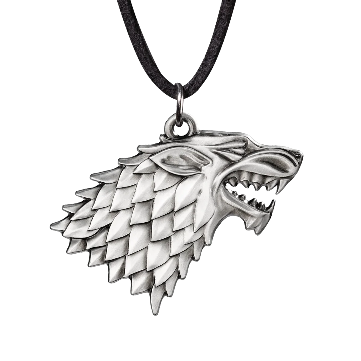 Stark Sigil Hanger - Game of Thrones Hanger met Direwolf - 3.5cm Ongepolijste Metalen Hanger met Synthetisch Leren Koord - Unieke House Stark Ketting